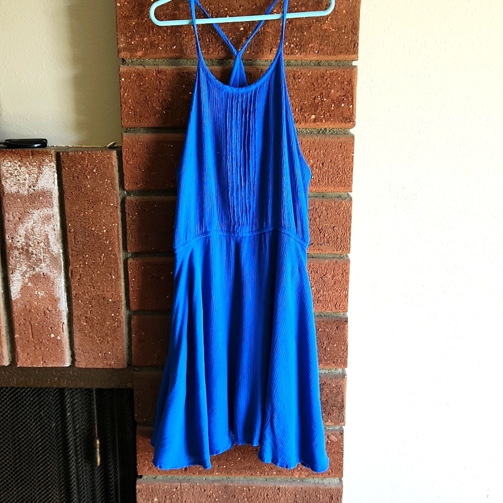 Royal Blue Summer Halter Mini Dress. Fully Lined. Rayon Outer With Cotton Lining